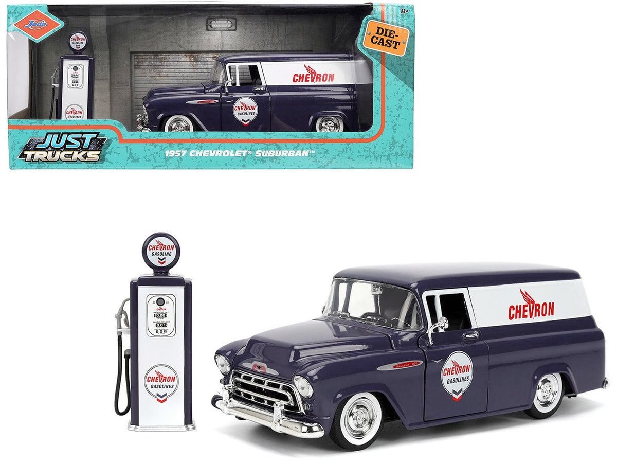 Rapid Vehicles 1957 Chevrolet Suburban "Chevron" Dark Blue with White Stripes and Chevron Gas...