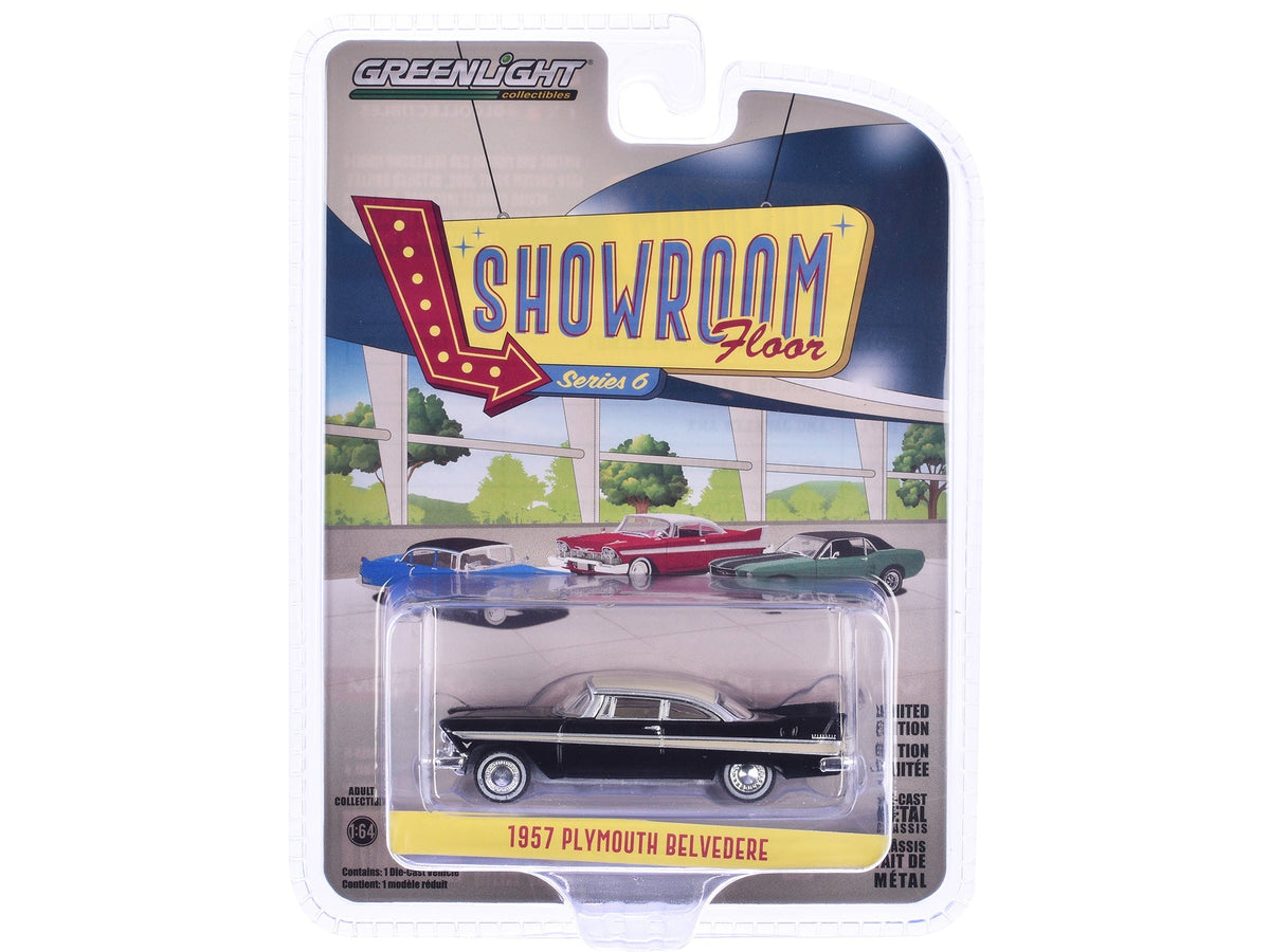 Rapid Vehicles 1957 Plymouth Belvedere Jet Black with Sand Dune White Top and Stripes "Showroom...