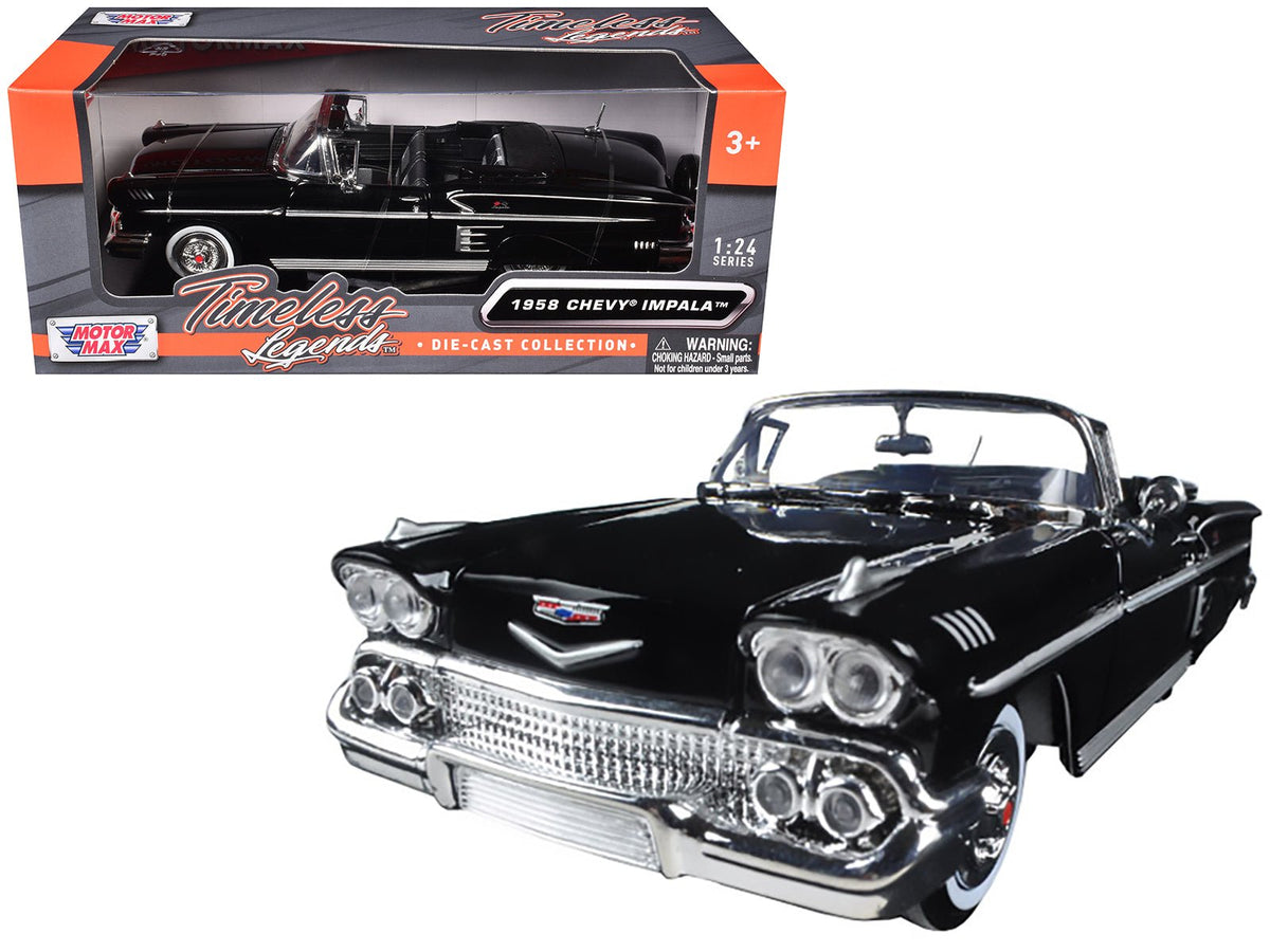 Rapid Vehicles 1958 Chevrolet Impala Convertible Black 1/24 Diecast Model Car by Motormax  free...