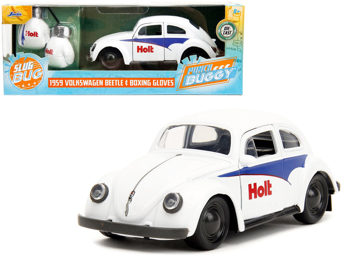 Rapid Vehicles 1959 Volkswagen Beetle "Holt" White with Blue Graphics and Boxing Gloves Accessory...