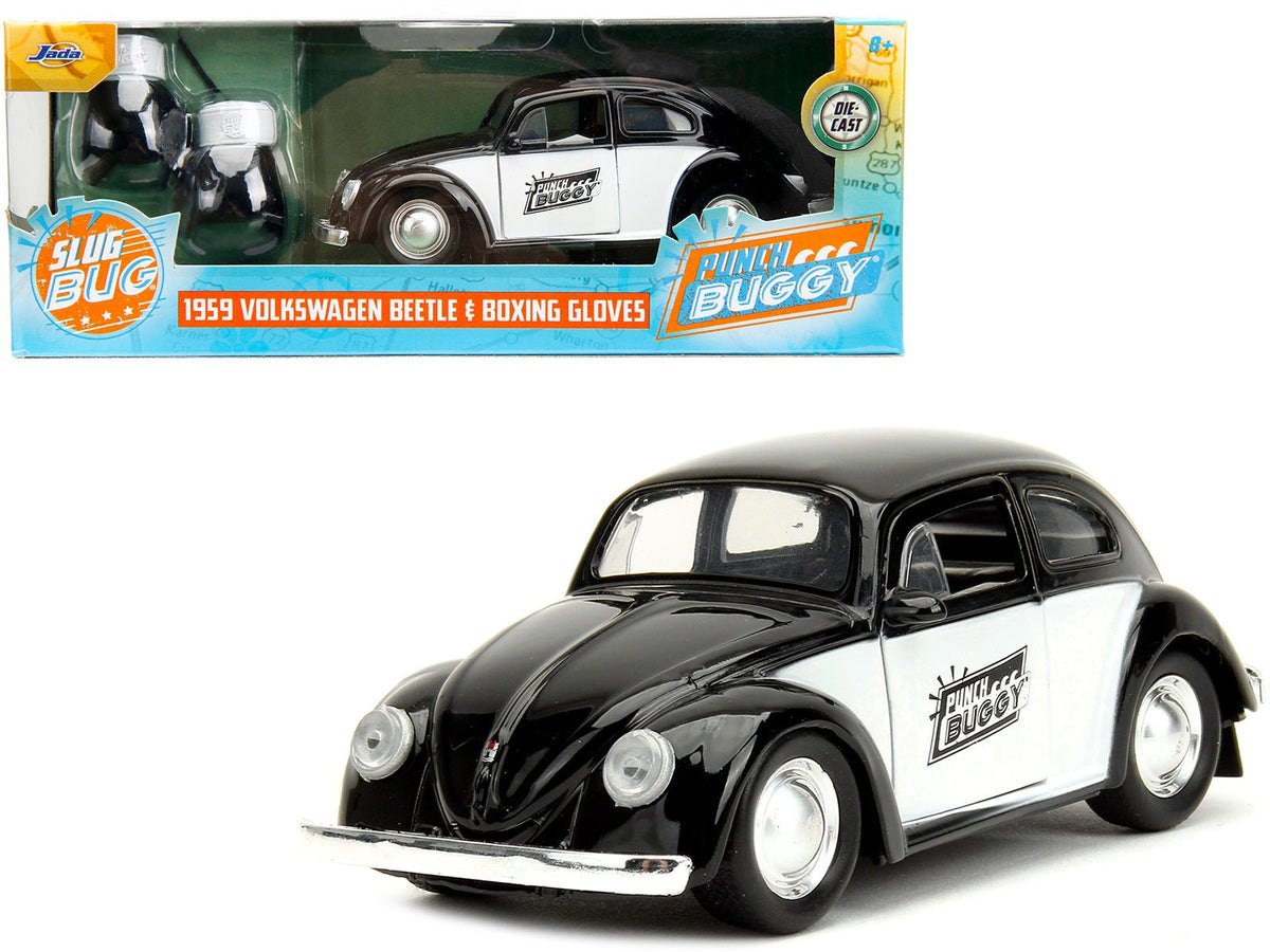 Rapid Vehicles 1959 Volkswagen Beetle "Punch Buggy" Black and White and Boxing Gloves Accessory...
