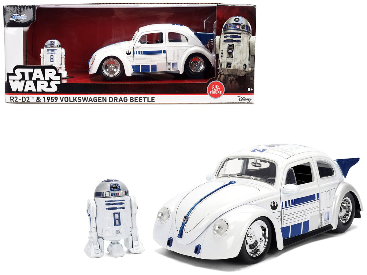 Rapid Vehicles 1959 Volkswagen Drag Beetle White with Graphics and R2-D2 Figure "Star Wars"...