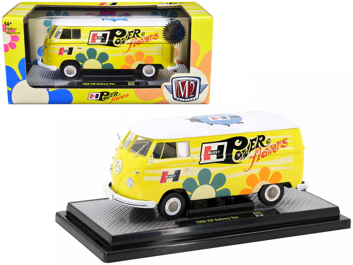 Rapid Vehicles 1960 Volkswagen Delivery Van Yellow with Bright White Top and Flower Graphics...