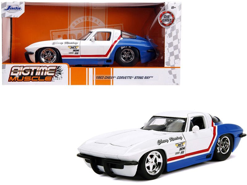 Rapid Vehicles 1963 Chevrolet Corvette Stingray White and Blue with Red Stripe "Chevy Racing"...