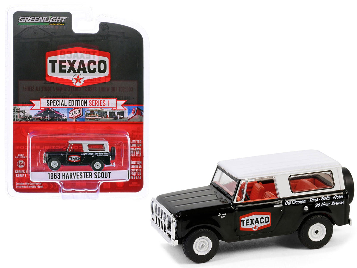 Rapid Vehicles 1963 Harvester Scout "Texaco" Black with White Top and Red Interior "Texaco...