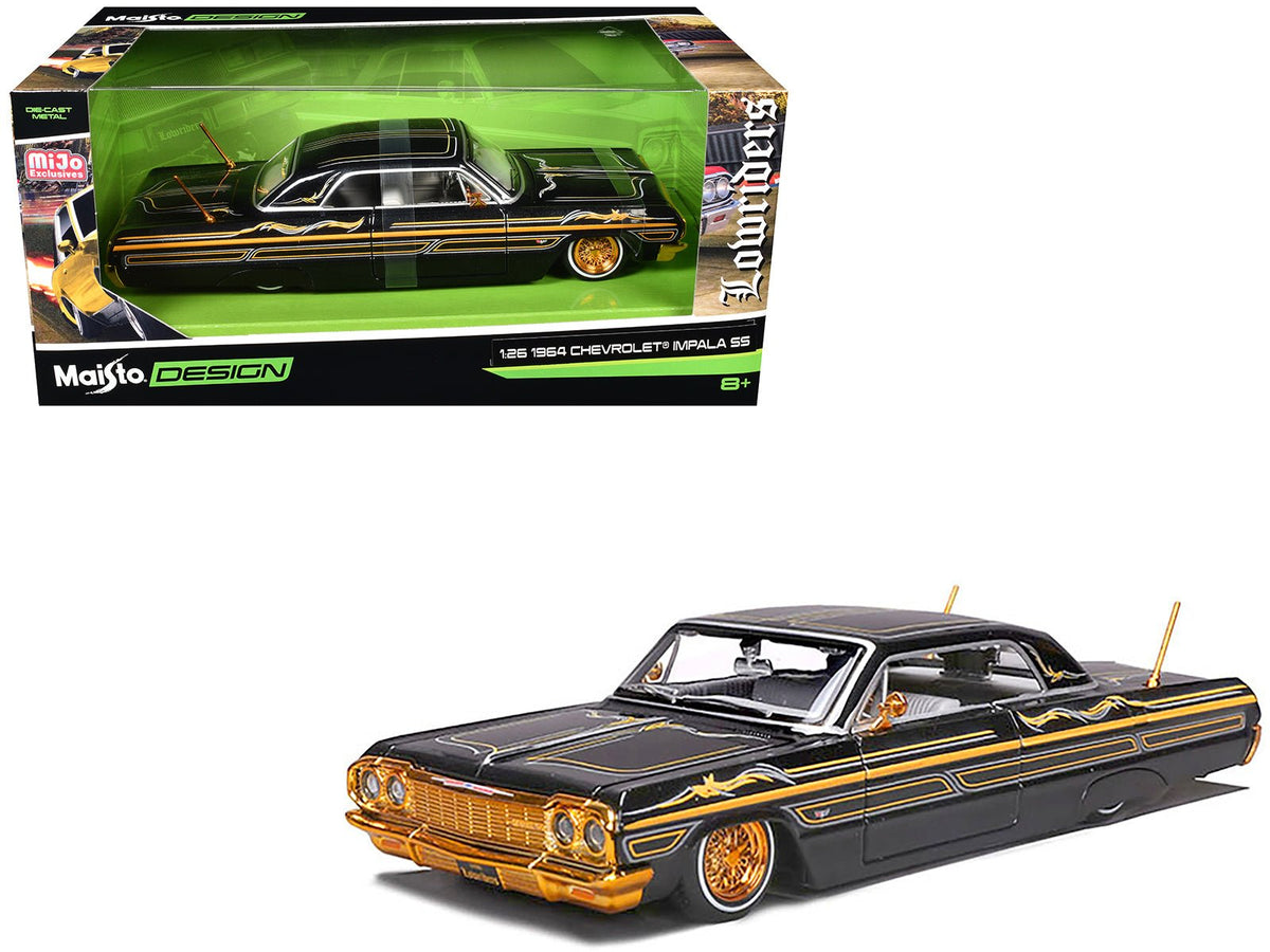 Rapid Vehicles 1964 Chevrolet Impala SS Lowrider Black Metallic with Gold Graphics and Gray...