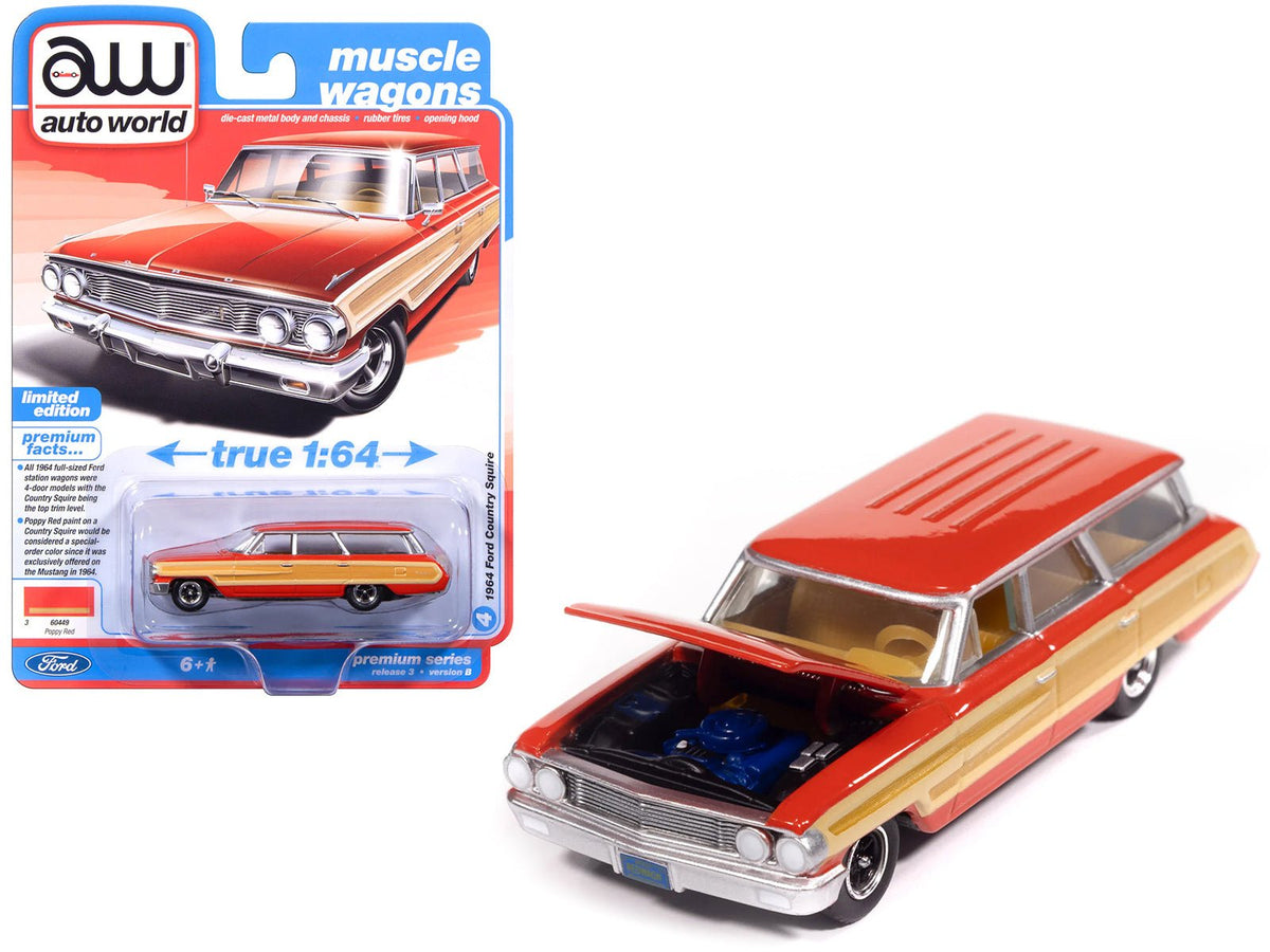 Rapid Vehicles 1964 Ford Country Squire Poppy Red with Woodgrain Sides "Muscle Wagons" Series...