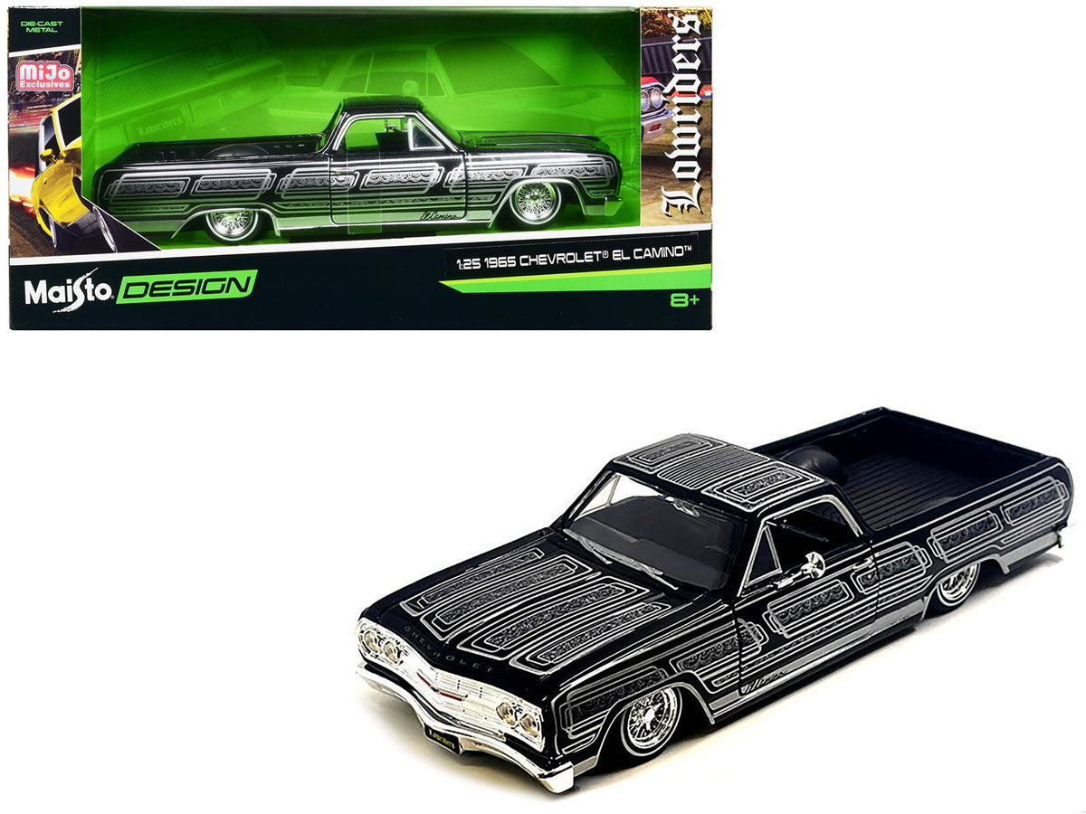 Rapid Vehicles 1965 Chevrolet El Camino Lowrider Black Metallic with Silver Graphics "Lowriders"...