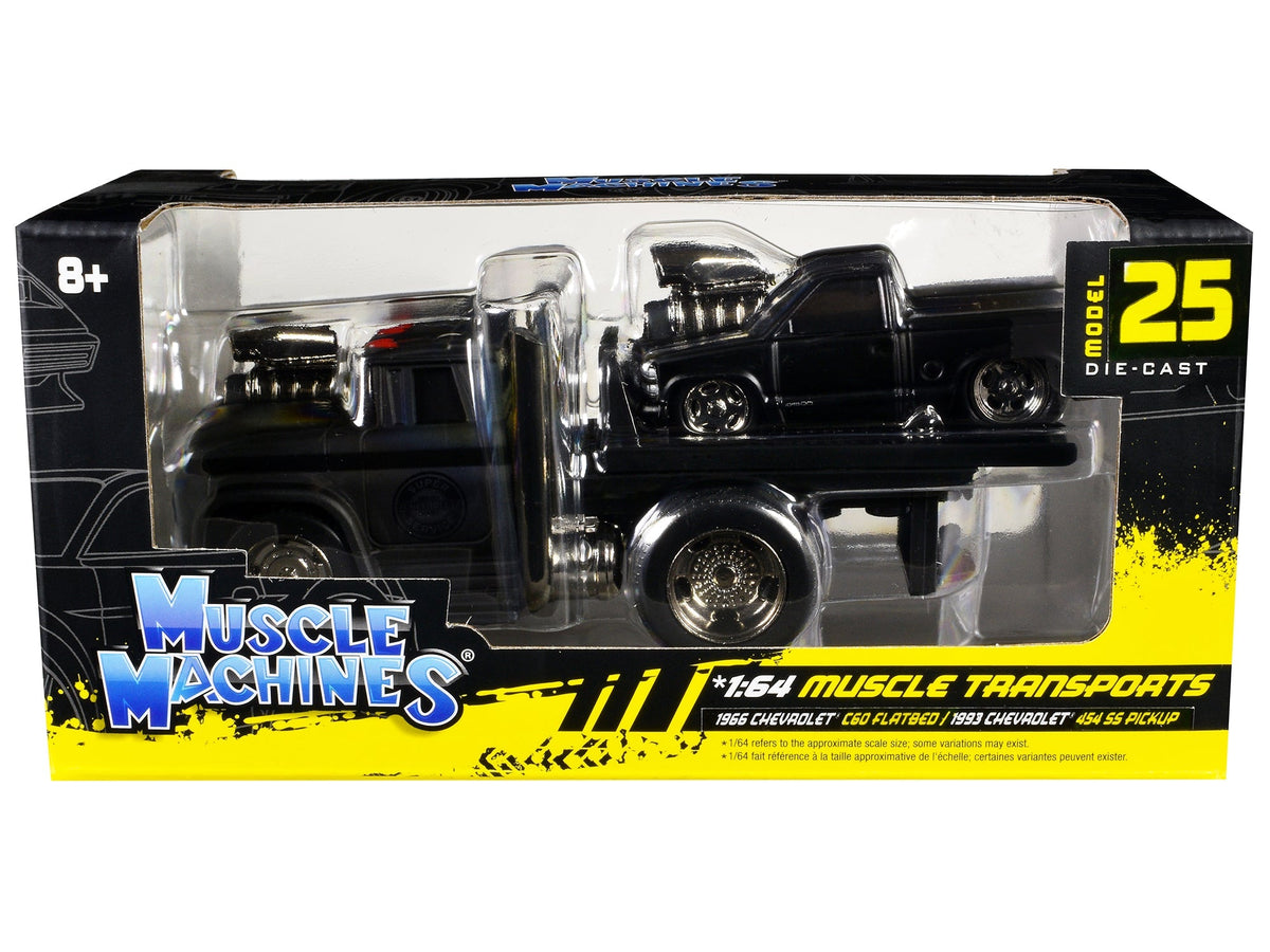 Rapid Vehicles 1966 Chevrolet C60 Flatbed Truck Matt Black and 1993 Chevrolet 454 SS Pickup Truck...