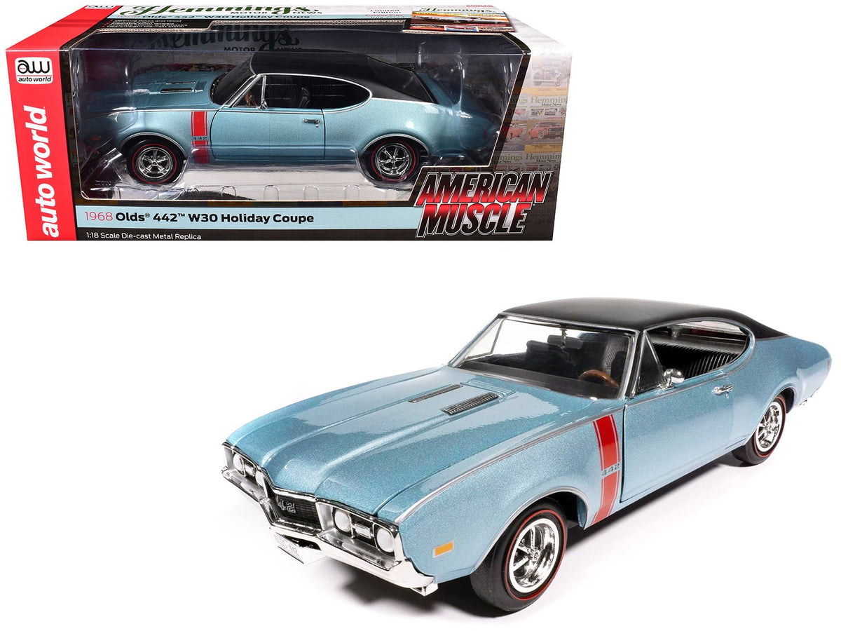 Rapid Vehicles 1968 Oldsmobile 442 W30 Holiday Coupe Teal Frost Metallic with Red Stripes and...