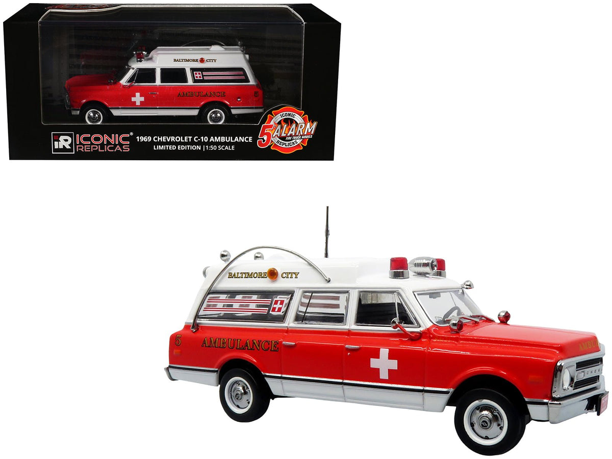 Rapid Vehicles 1969 Chevrolet C-10 Ambulance "Baltimore City Fire Department" White and Red "5...