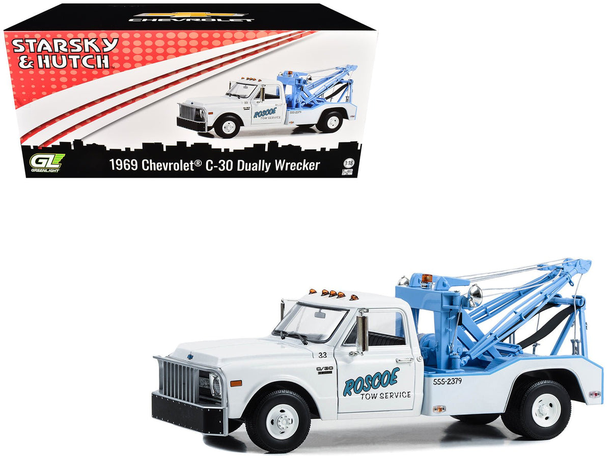 Rapid Vehicles 1969 Chevrolet C-30 Dually Wrecker Tow Truck "Roscoe Tow Service" White "Starsky...