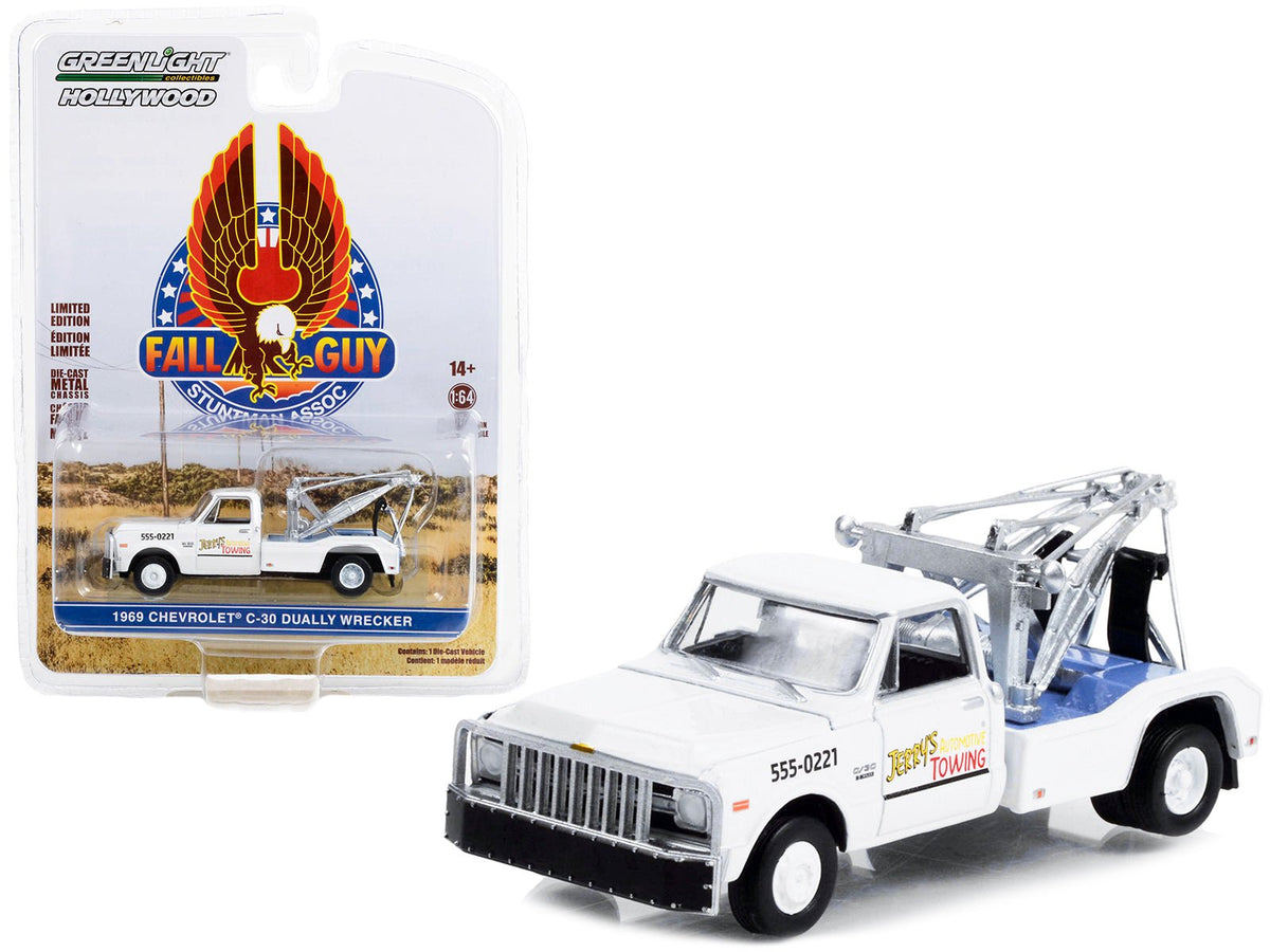Rapid Vehicles 1969 Chevrolet C-30 Dually Wrecker Tow Truck White "Jerry’s Towing" "Fall Guy...