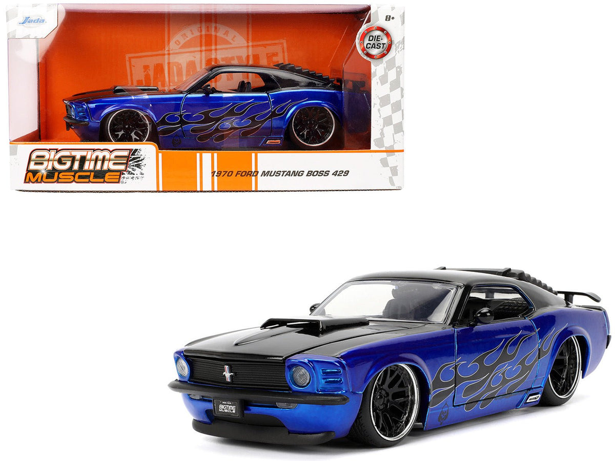 Rapid Vehicles 1970 Ford Mustang Boss 429 Black and Blue Metallic with Flames "Bigtime Muscle"...