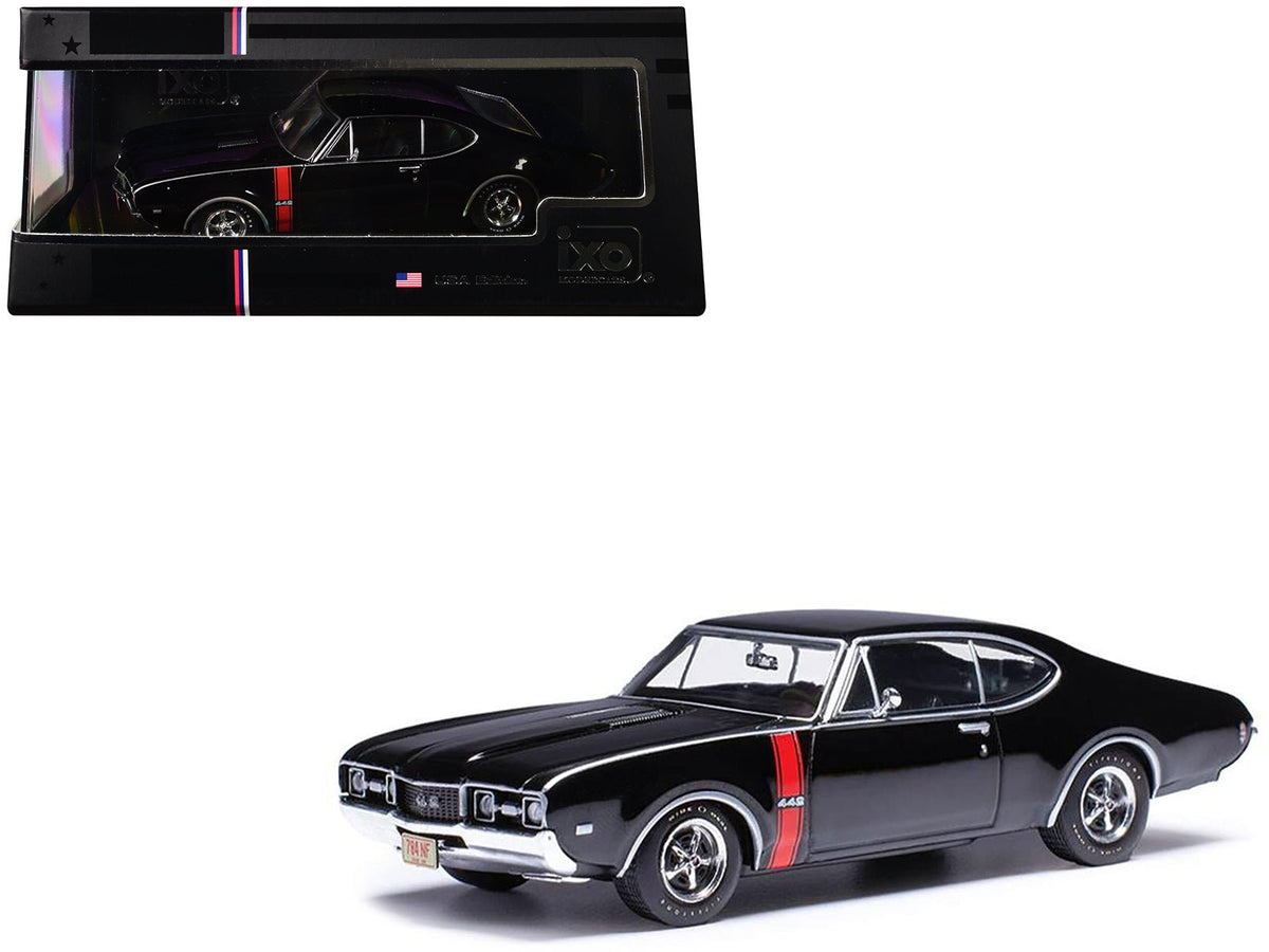 Rapid Vehicles 1970 Oldsmobile 442 W-30 Ebony Black with Red Stripes 1/43 Diecast Model by IXO...