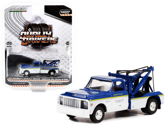 Rapid Vehicles 1972 Chevrolet C-30 Dually Wrecker Truck White and Blue with Yellow Stripes...