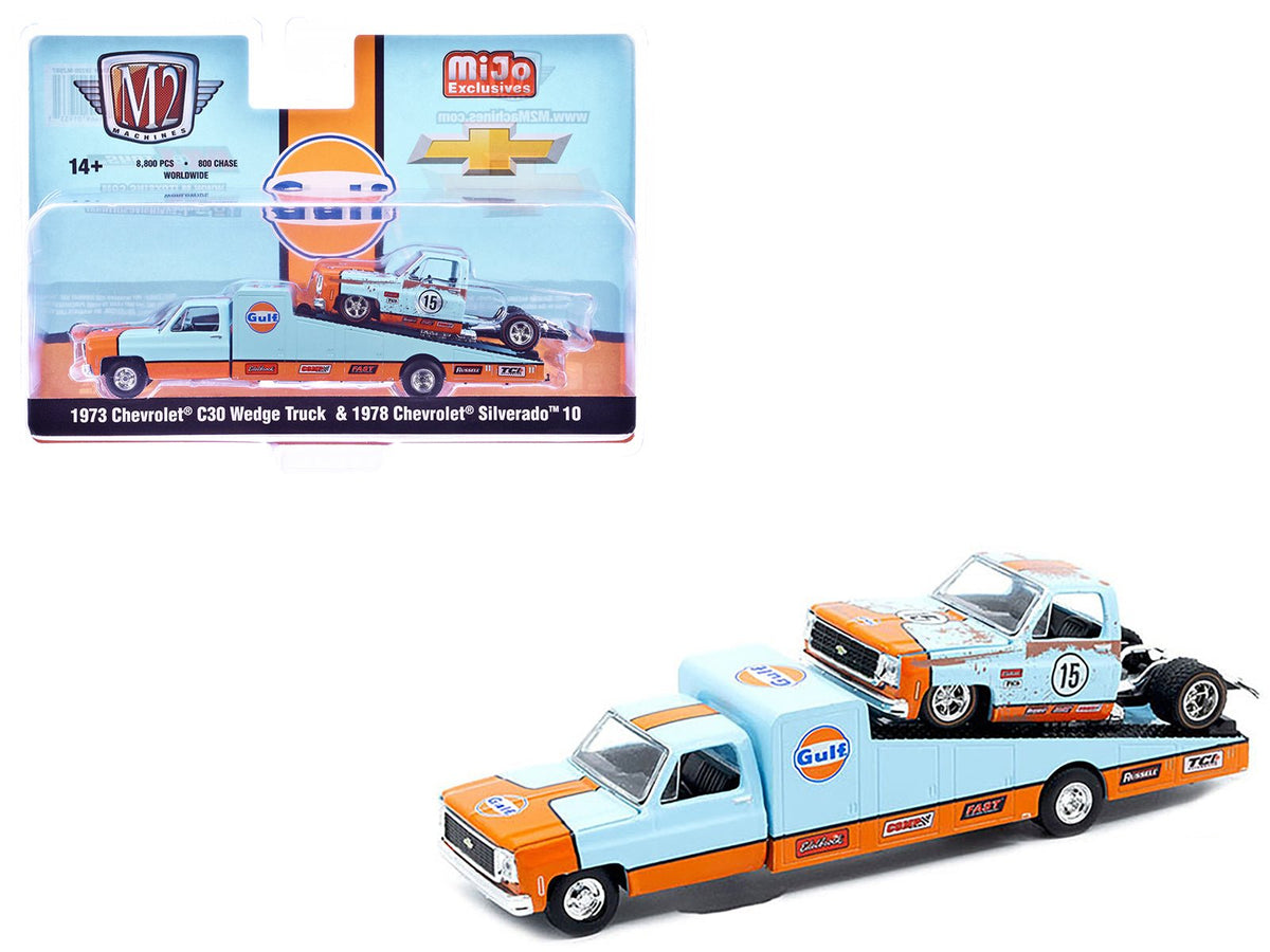 Rapid Vehicles 1973 Chevrolet C30 Wedge Truck Light Blue and Orange and 1978 Chevrolet Silverado...
