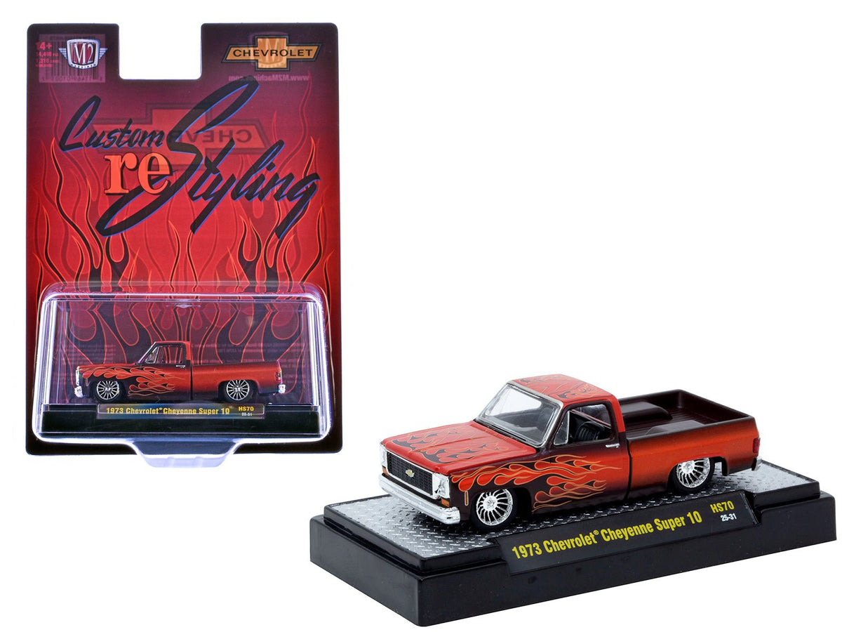 Rapid Vehicles 1973 Chevrolet Cheyenne Super 10 Pickup Truck "Custom Re-Styling" Red with Flame...