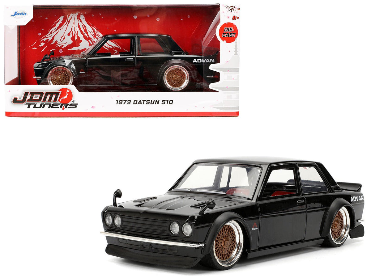 Rapid Vehicles 1973 Datsun 510 Black with Gold Wheels "JDM Tuners" Series 1/24 Diecast Model Car...