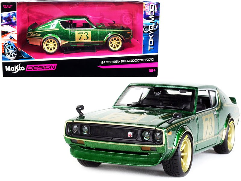Rapid Vehicles 1973 Nissan Skyline 2000GT-R (KPGC110) #73 Green Metallic with Gold Stripes "Tokyo...