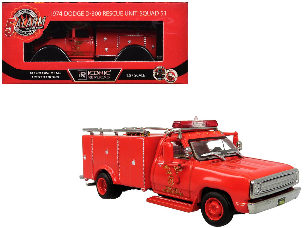 Rapid Vehicles 1974 Dodge D-300 Rescue Unit "Los Angeles County Fire Department Squad 51" Red "5...