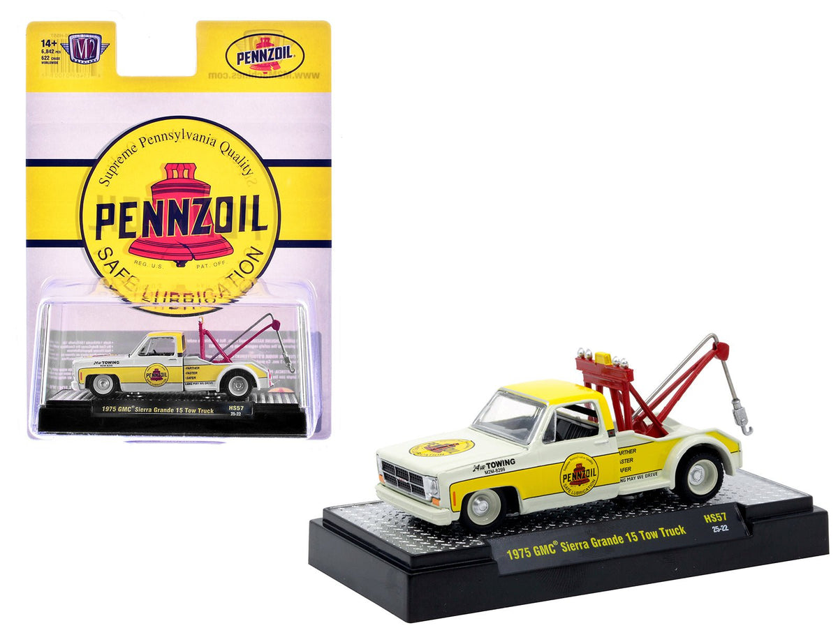 Rapid Vehicles 1975 GMC Sierra Grande 15 Tow Truck "Pennzoil" Off White and Yellow Limited...