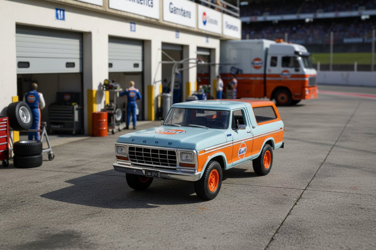 Rapid Vehicles 1978 Ford Bronco Light Blue and Orange "Gulf Oil" "Gulf Die-Cast Collection" 1/24...