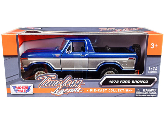 Rapid Vehicles 1978 Ford Bronco Ranger XLT (Open Top) with Spare Tire Blue Metallic and Silver...