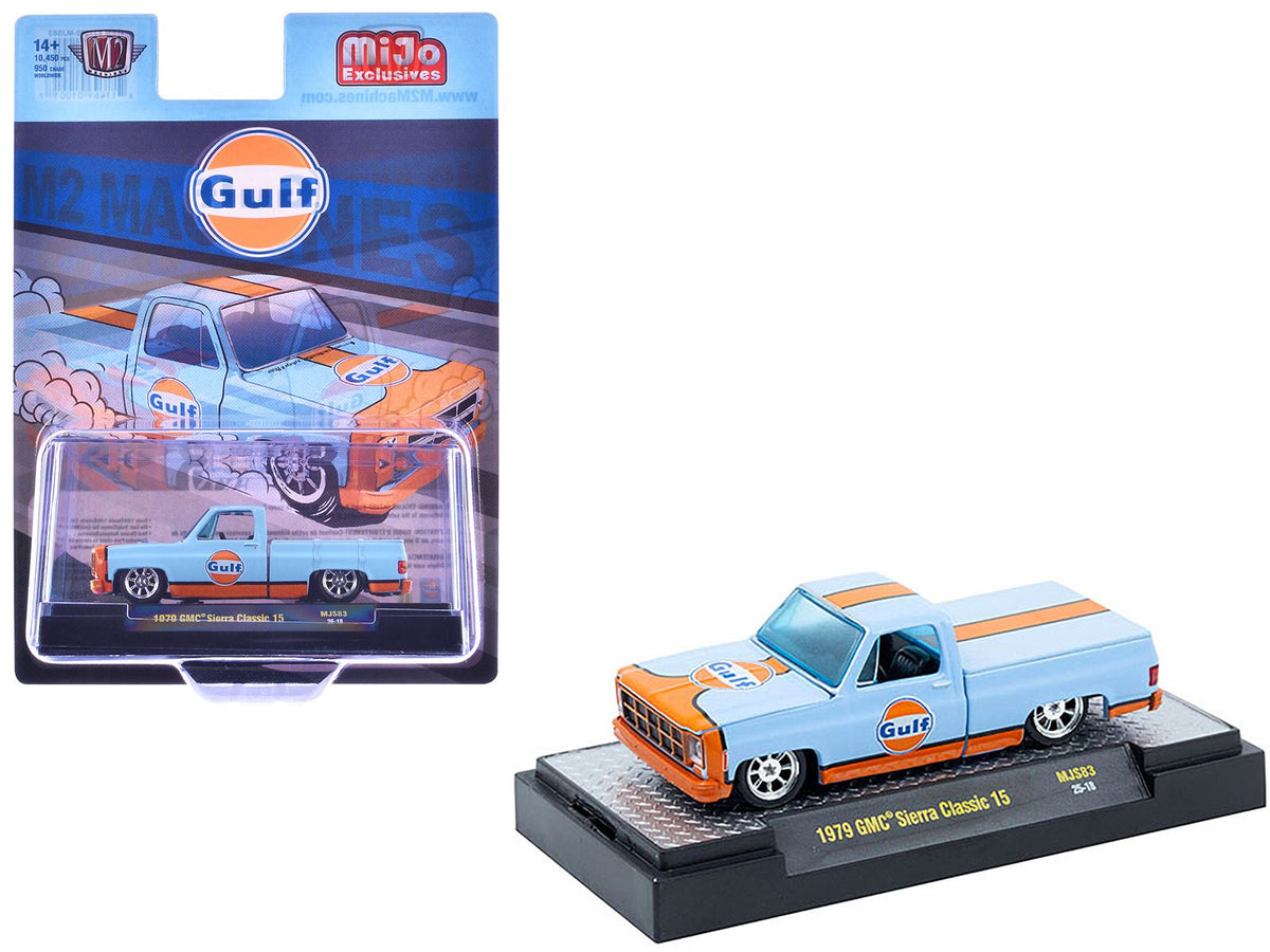 Rapid Vehicles 1979 GMC Sierra Classic 15 Pickup Truck "Gulf Oil" Light Blue with Orange Stripe...