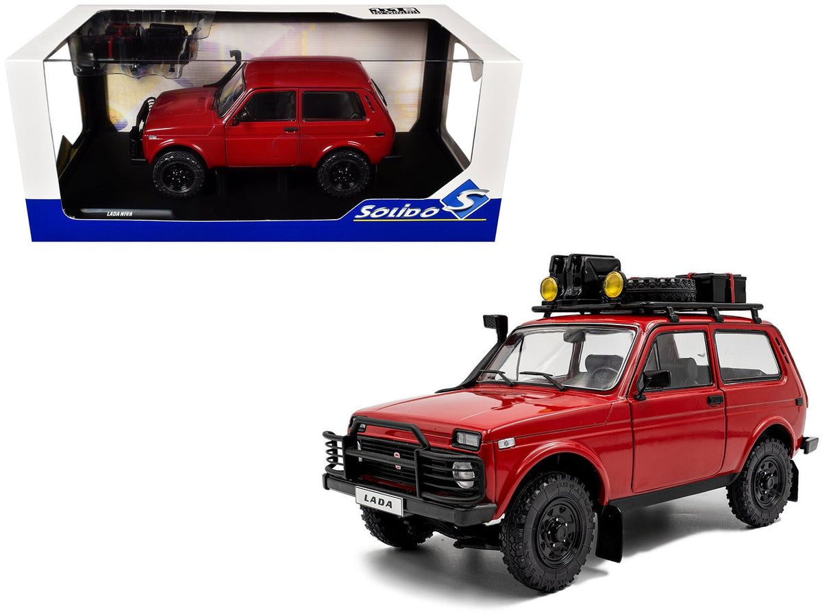 Rapid Vehicles 1980 Lada Niva Red with Roof Rack and Accessories 1/18 Diecast Model Car by Solido...