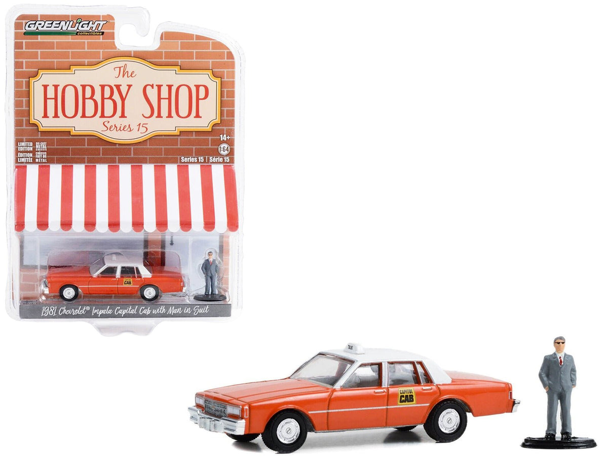 Rapid Vehicles 1981 Chevrolet Impala "Capitol Cab" Taxi Orange with White Top and Man in Suit...