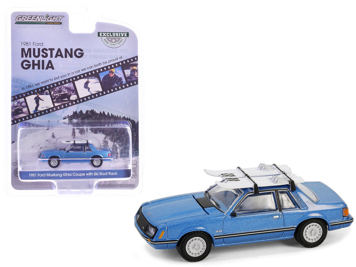 Rapid Vehicles 1981 Ford Mustang Ghia Coupe Blue Glow Metallic with Ski Roof Rack "Hobby...