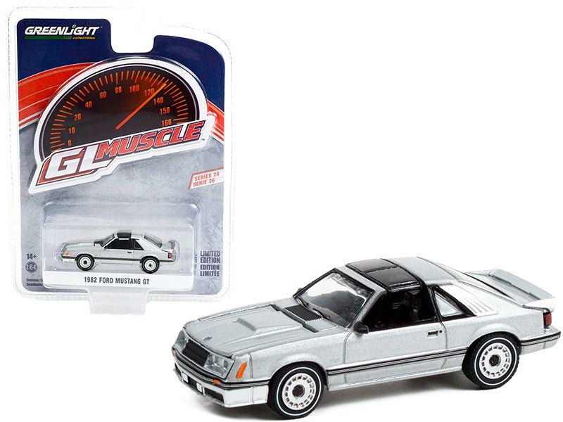 Rapid Vehicles 1982 Ford Mustang GT 5.0 Silver Metallic with Black Stripes "Greenlight Muscle"...