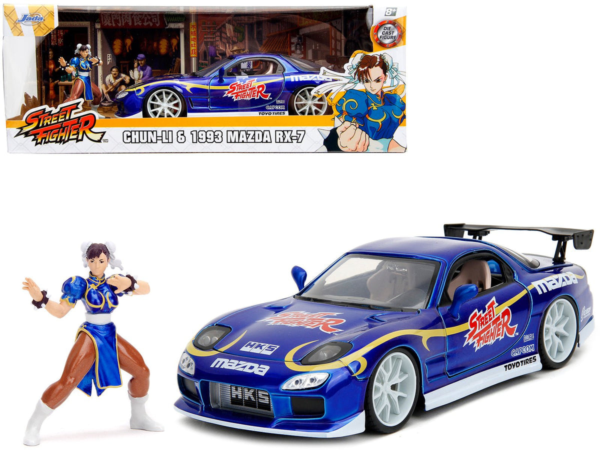Rapid Vehicles 1993 Mazda RX-7 Candy Blue Metallic with Graphics and Chun-Li Diecast Figure...