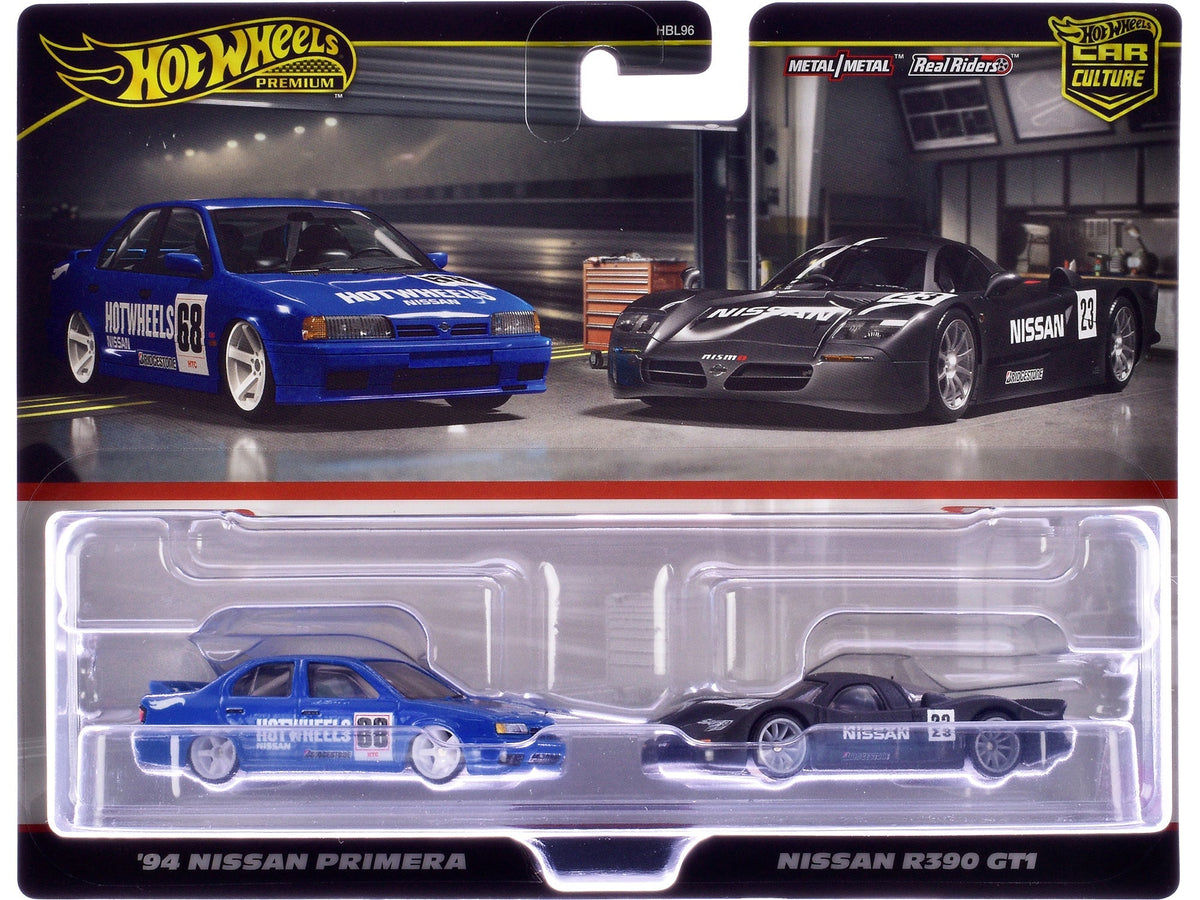 Rapid Vehicles 1994 Nissan Primera RHD (Right Hand Drive) #68 Blue and Nissan R390 GT1 #23 Matt...