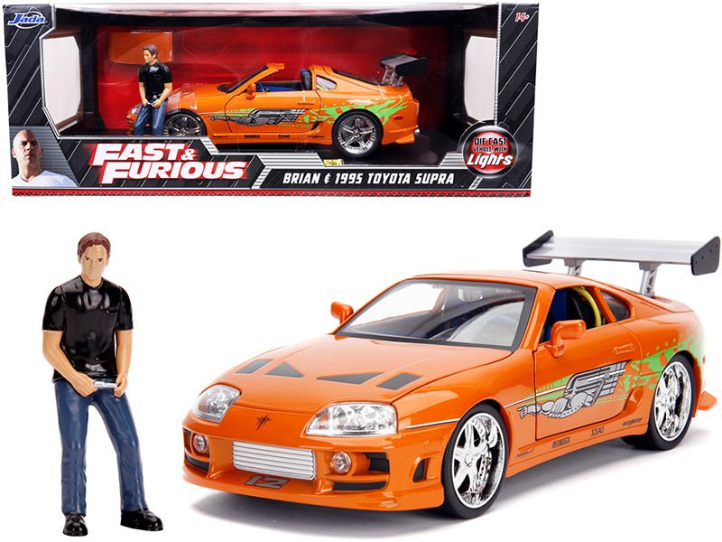 Rapid Vehicles 1995 Toyota Supra Orange Metallic with Lights and Brian Figurine "Fast & Furious"...