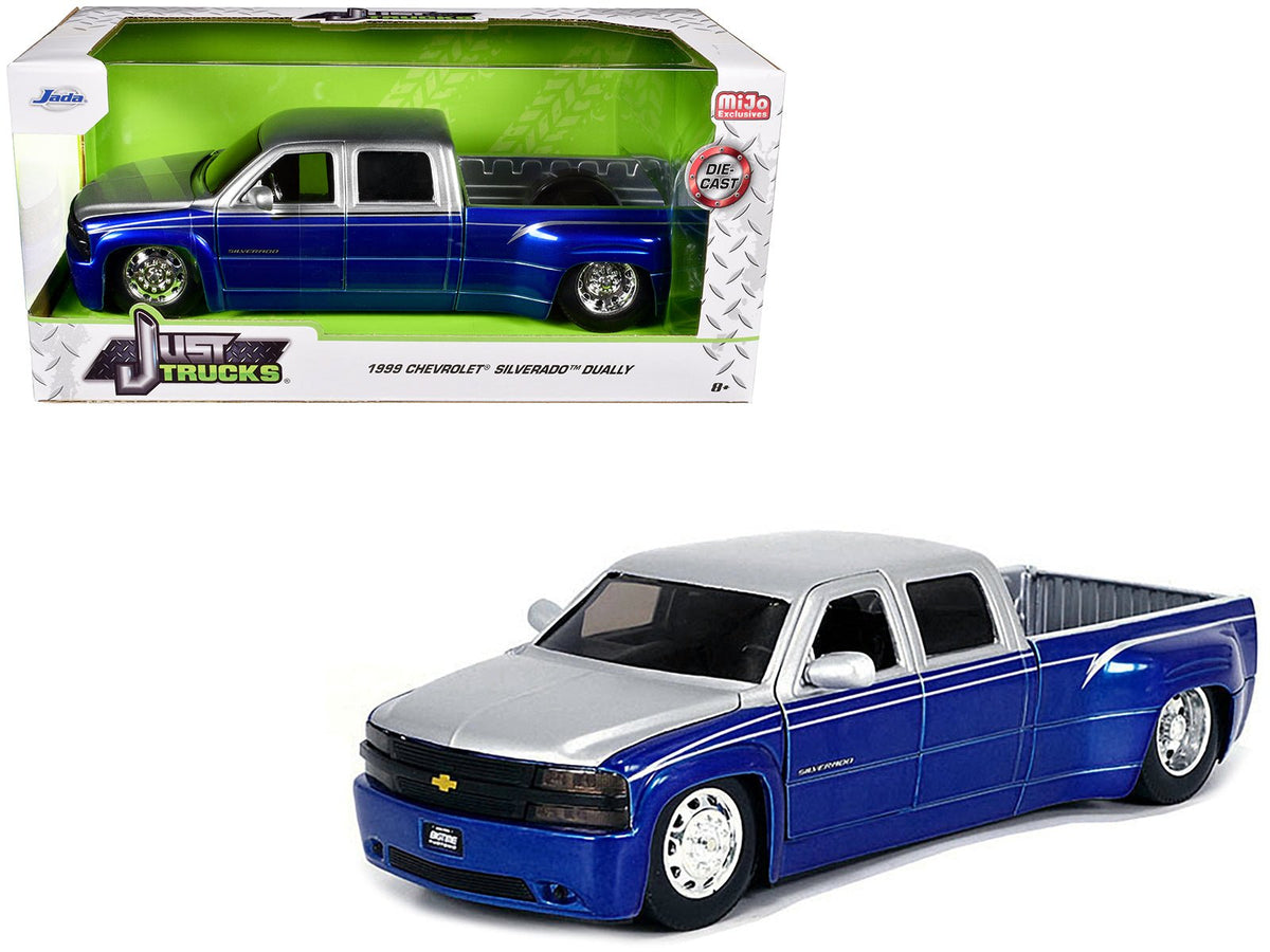 Rapid Vehicles 1999 Chevrolet Silverado Dually Pickup Truck Blue Metallic and Silver with Stock...