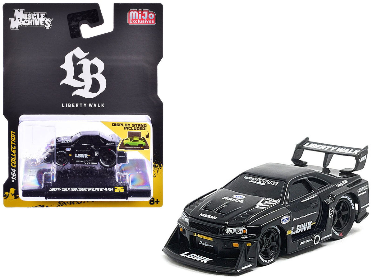 Rapid Vehicles 1999 Nissan Skyline GT-R (R34) #5 "Liberty Walk" Black 1/64 Diecast Model Car by...