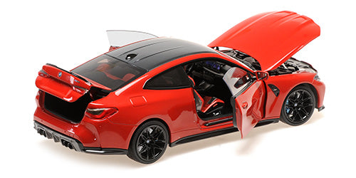 Minichamps 2024 BMW M4 Coupe (G82) w/ Black Carbon Roof Toronto Red Metallic 1:18