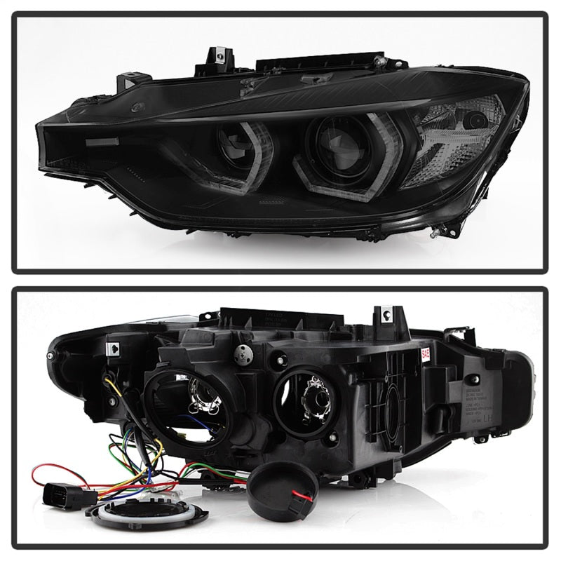 FR SPORT Spyder 12-14 BMW F30 3 Series 4DR Projector Headlights - LED DRL - Blk Smoke...