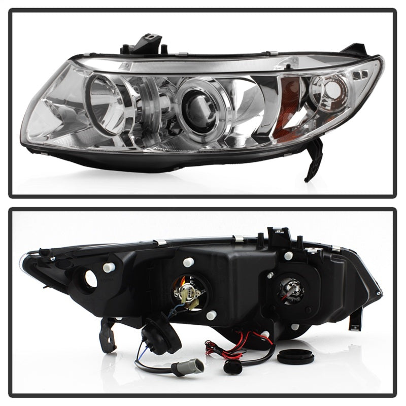 Spyder Honda Civic 06-08 2Dr Projector Headlights LED Halo Chrome High H1 Low H1 PRO-YD-HC06-2D-HL-C 5010797