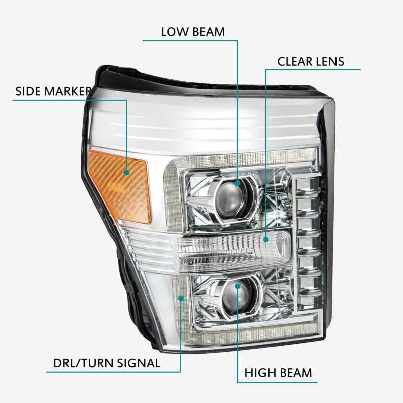 FR SPORT AlphaRex 11-16 Ford F-250 SD PRO-Series Projector Headlights Plank Style Design Chrome...