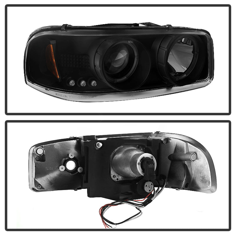 FR SPORT Spyder GMC Sierra 1500/2500 99-06 Projector Headlights LED Halo LED Blk Smke...