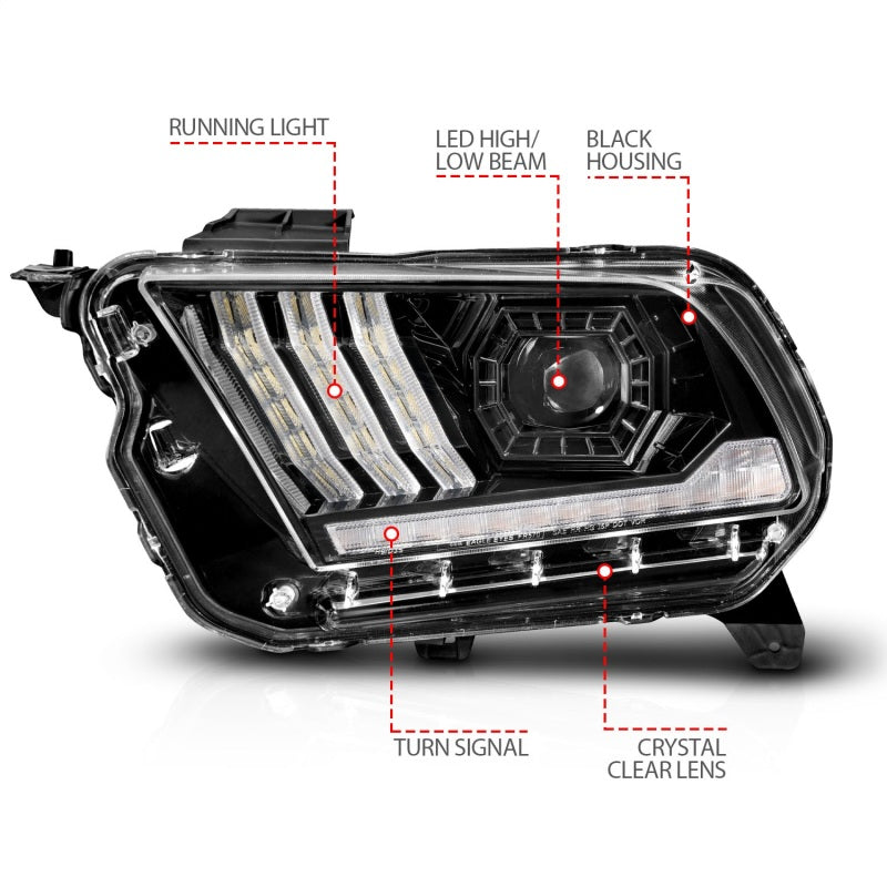 FR SPORT ANZO 10-14 Ford Mustang LED Projector Headlights w/Sequential Light Tube (NON HID...