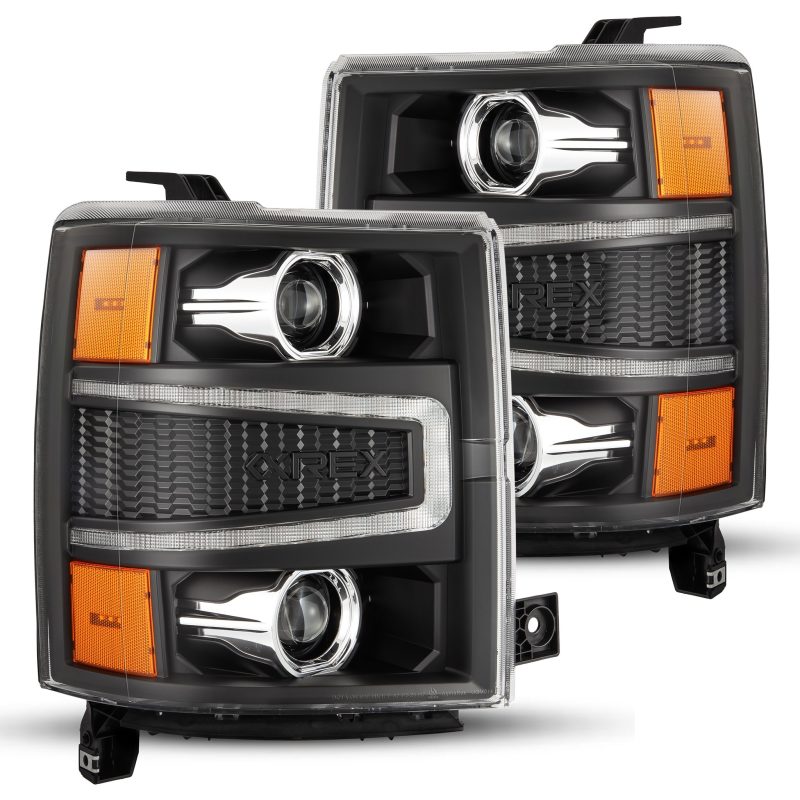 FR SPORT AlphaRex 04-15 Chevy 1500HD LUXX-Series LED Proj Headlights Black w/Activ Light/Seq...