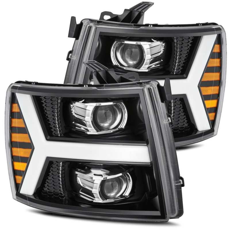 FR SPORT AlphaRex 07-13 Chevy 1500HD PRO-Series Proj Headlight Plank Style Gloss Blk w/Activ...