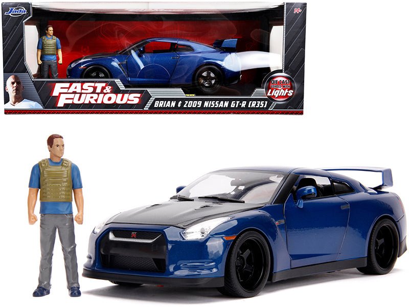 Rapid Vehicles 2009 Nissan GT-R (R35) Blue Metallic and Carbon with Lights and Brian Figurine...