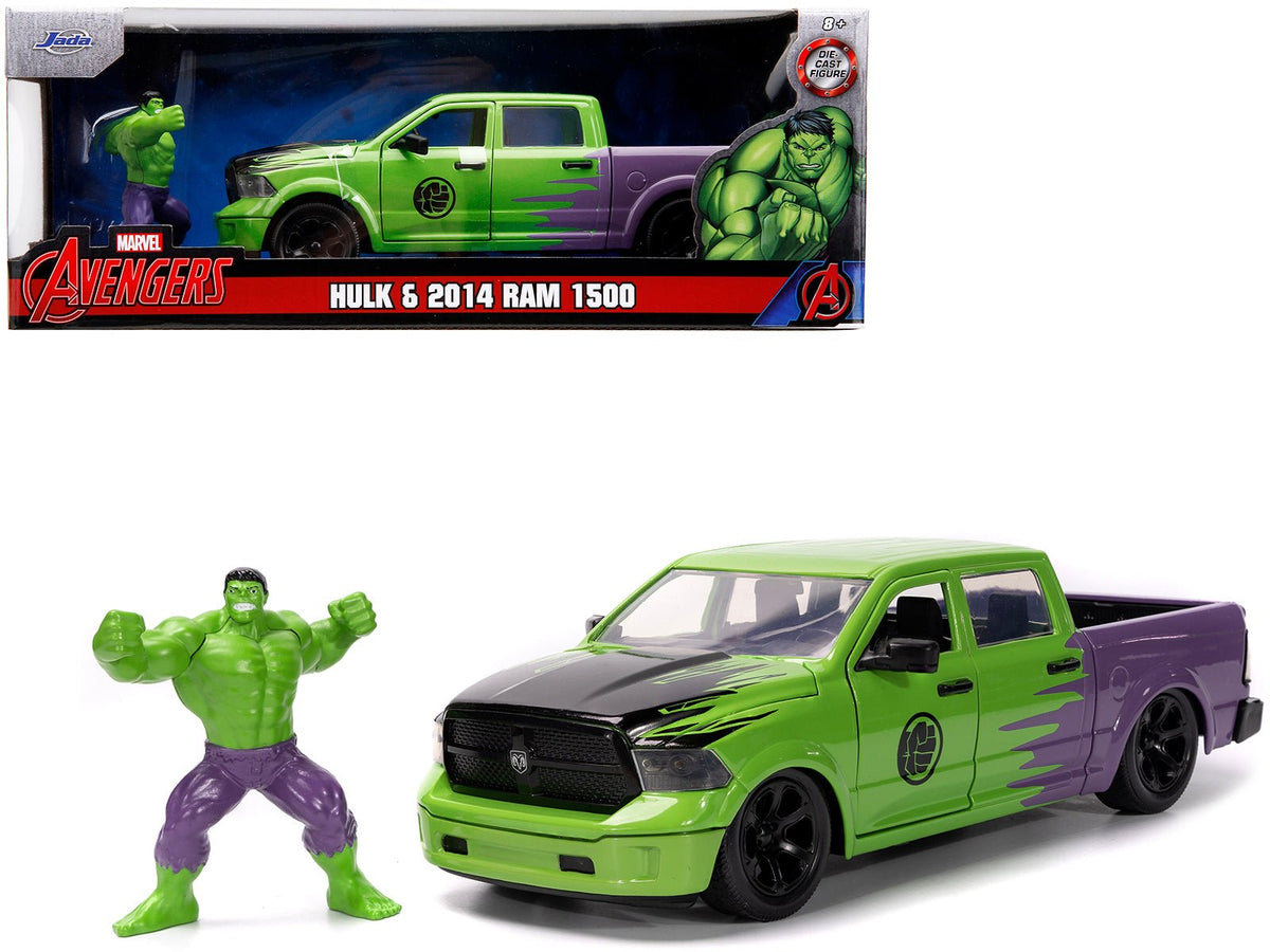 Rapid Vehicles 2014 RAM 1500 Pickup Truck Green and Purple and Hulk Diecast Figure "Marvel...