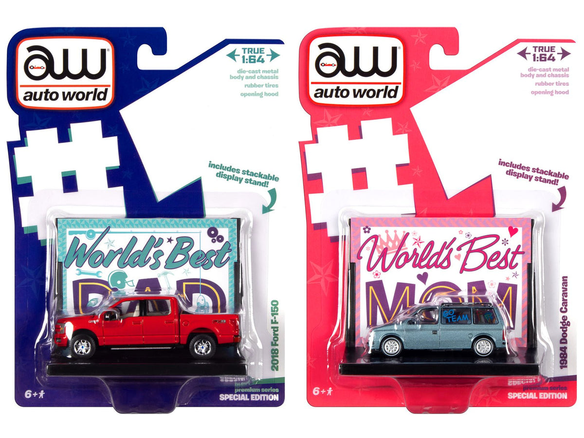 Rapid Vehicles 2018 Ford F-150 Pickup Truck Red and 1984 Dodge Caravan Minivan Blue Metallic...