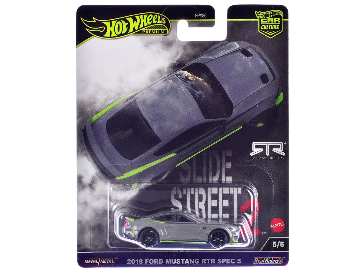 Rapid Vehicles 2018 Ford Mustang RTR Spec 5 Gray "Slide Street 2" Series Diecast Model Car by Hot...
